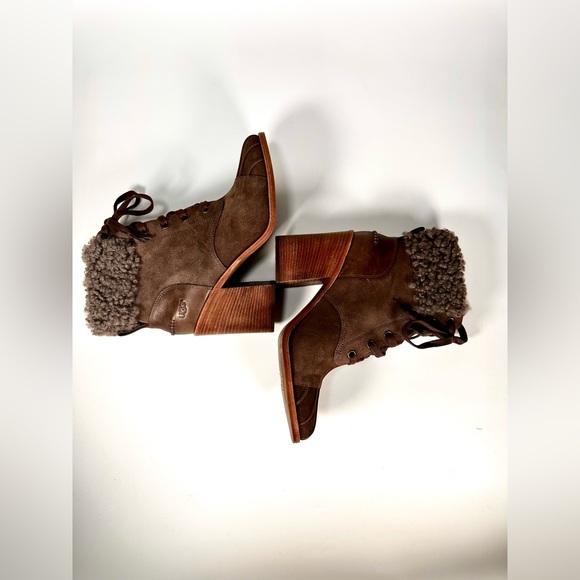 UGG JAXON SUEDE CUFF LACE UP SHEARLING BOOTS - Picture 8 of 12